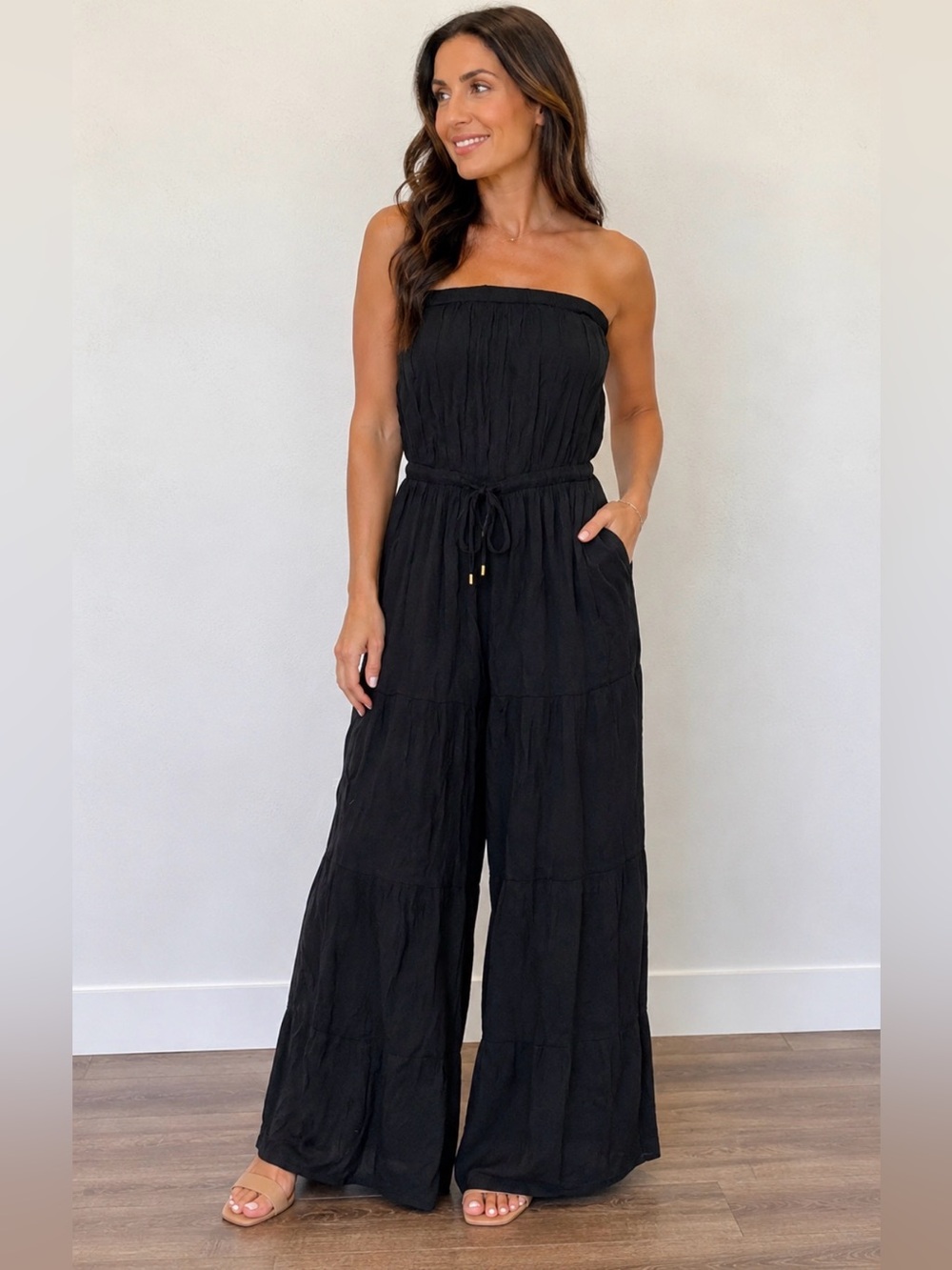 Bleu Rod Beattie Women's S Black Strapless Wide-Leg Jumpsuit Swim Resortwear